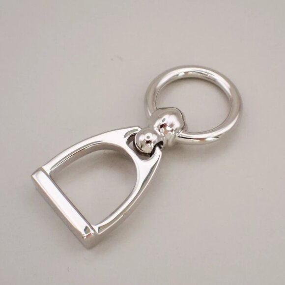 HERMES Logo Charms Etrier Twilly Scarf Ring Metal Silver Italy Accessory - Picture 7 of 9